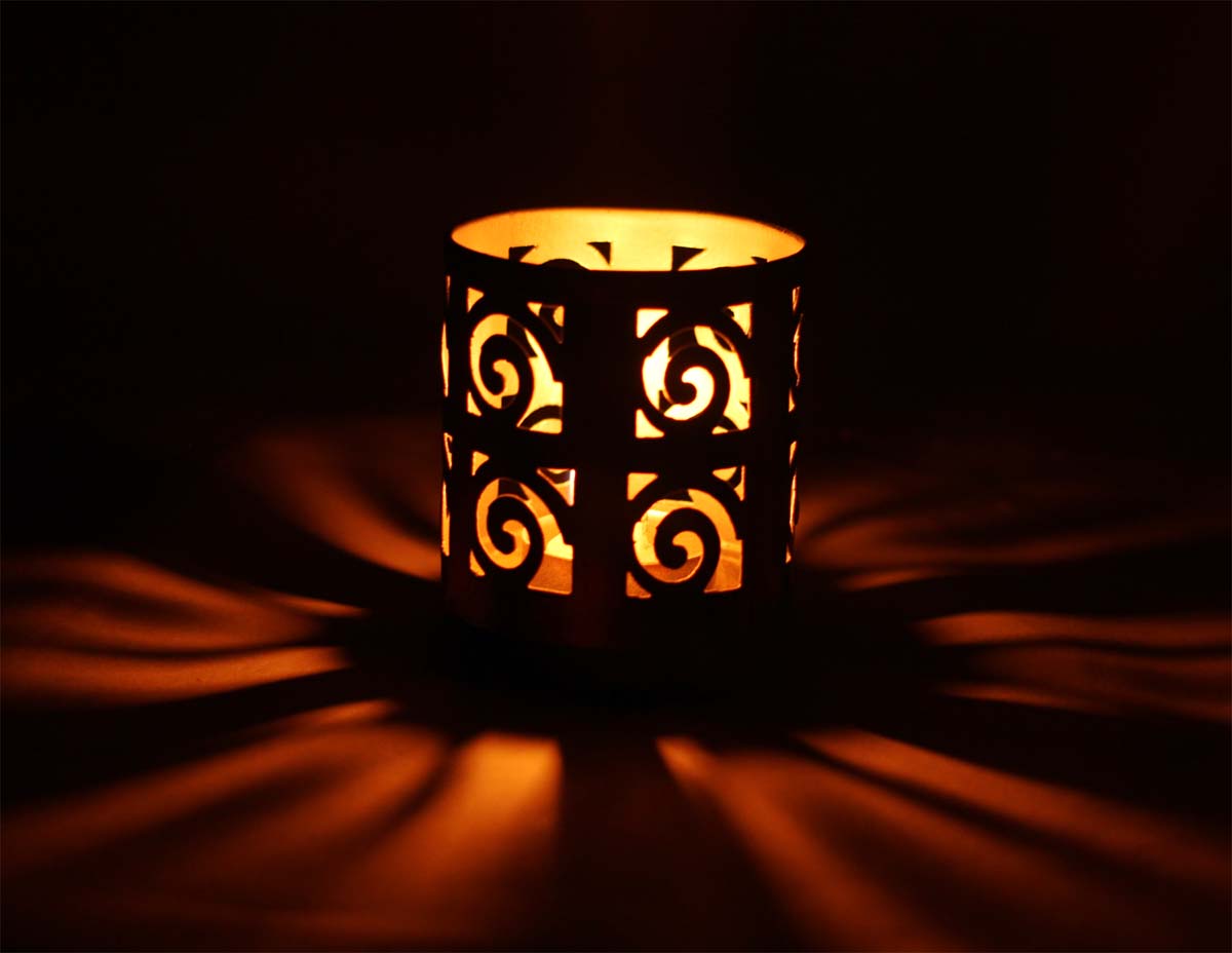 Round-Shaped Tea-Light Candle Holder - Handmade in Iron - Black, Copper & Silver Color Finish - Cut-Out Patterning - Metal Votive Candle Stands - Table-Top Decorations - Buy in Bulk Wholesale